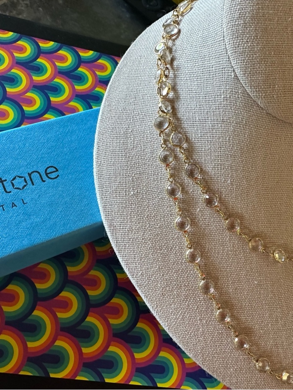 Touchstone Made in USA Gold Chanelle Necklace - Gold Tone Clear Beads